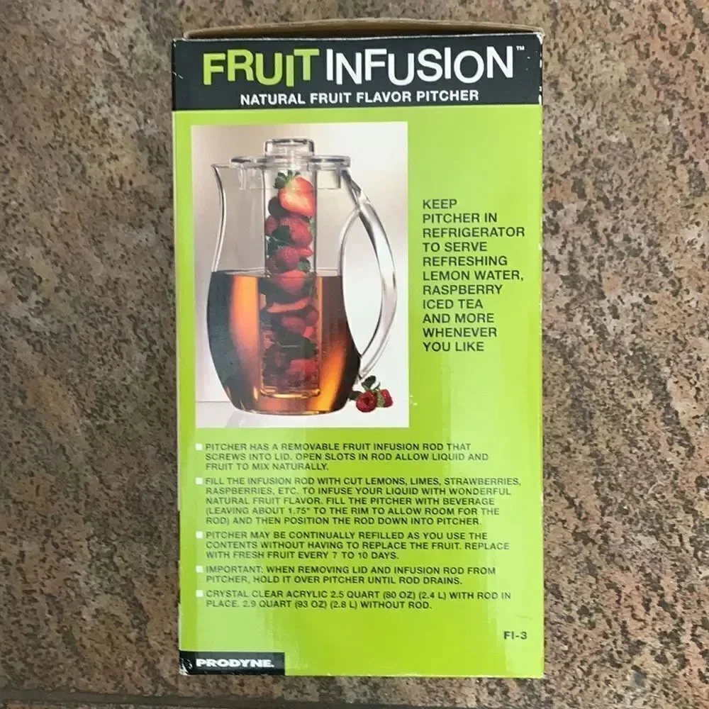 Prodyne Fruit Infusion Natural Flavor Pitcher Store Refrigerator Removable Rod